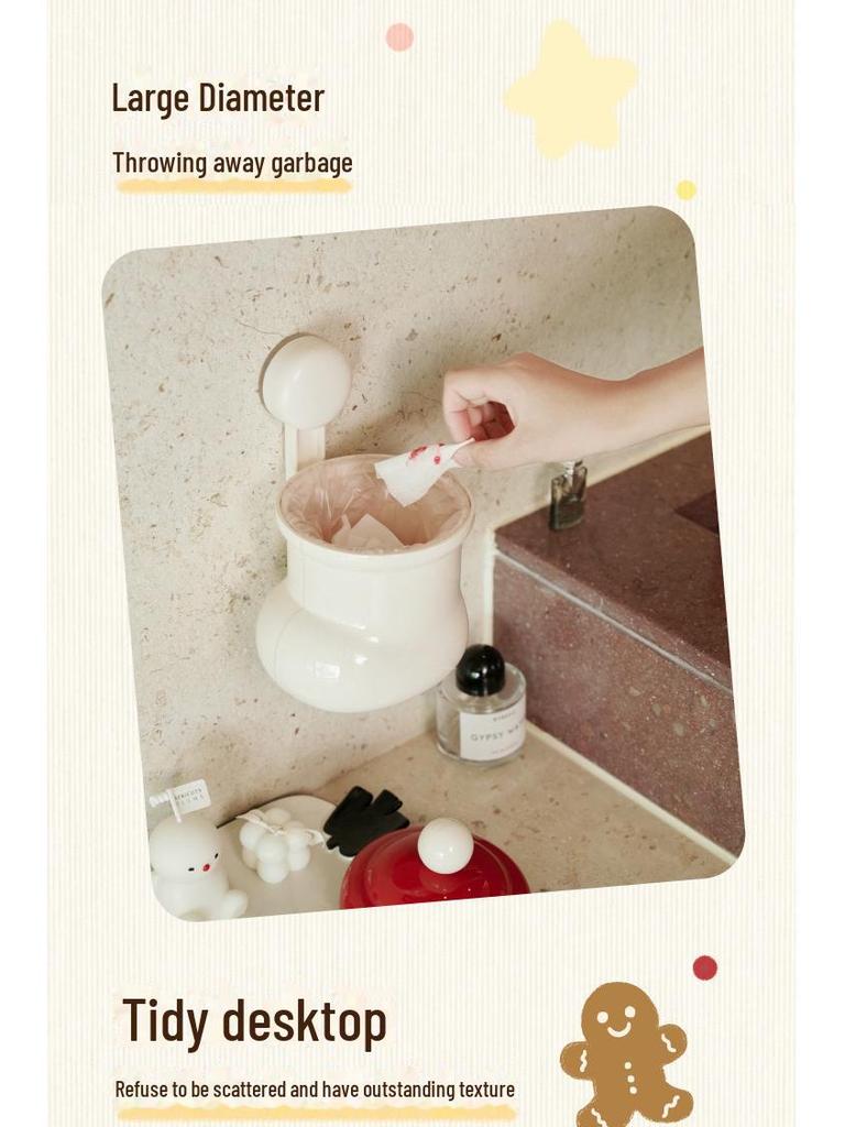 Cute Christmas Wall-Mounted Trash Can with Lid - Large Desktop Storage Bucket