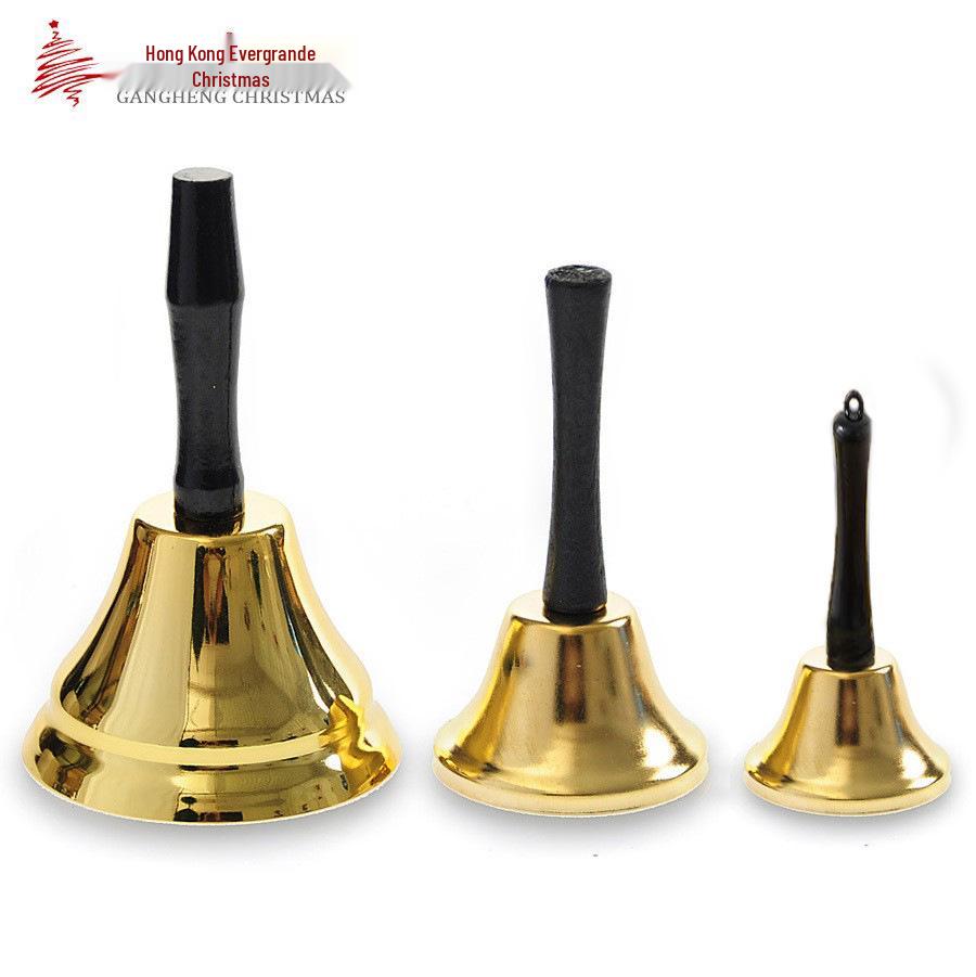 Christmas Gold Metal Jingle Bell with Wooden Handle - Holiday Ornaments & Decorations