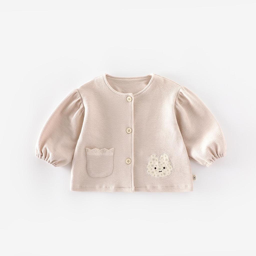 2025 New Autumn Baby Floral Applique Rabbit Jacket & Solid Color Onesie Set - Newborn Outing Clothes
