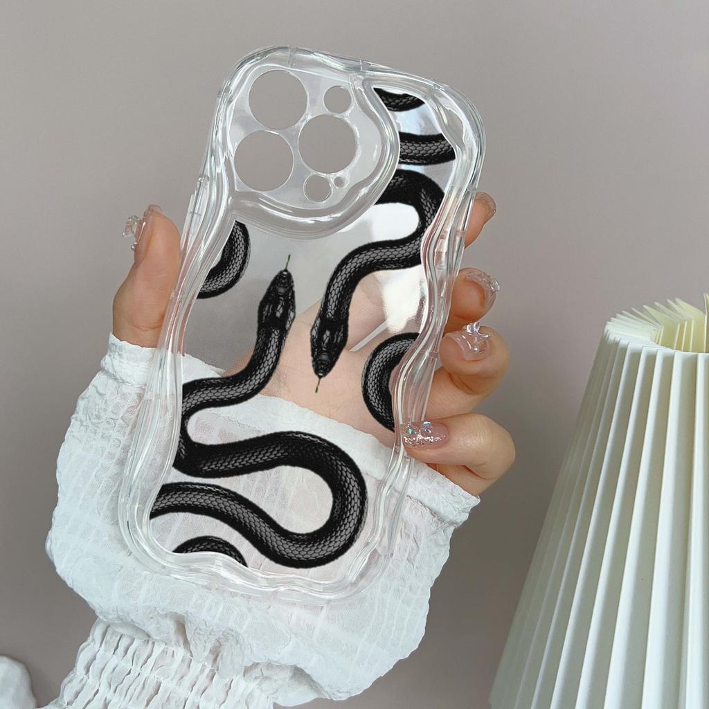 LZ5 Butterfly Černo-zlatý Hadí Průhledný Měkký Vlnitý Pouzdro na Telefon pro iPhone 15 13 Pro Max 12 Mini 14 8 Plus XS Max XR 6 Ochranný Zadní Kryt