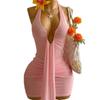 2026 summer European and American style new neck deep short skirt temperament Spice Girl backless pleated solid color dress women's clothing