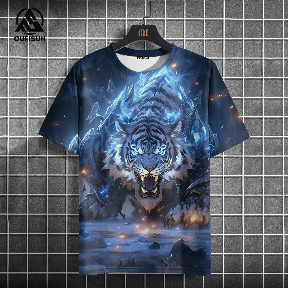 Vintage Tiger T-Shirt Men's Short Sleeve Top Loose Men's T-Shirt