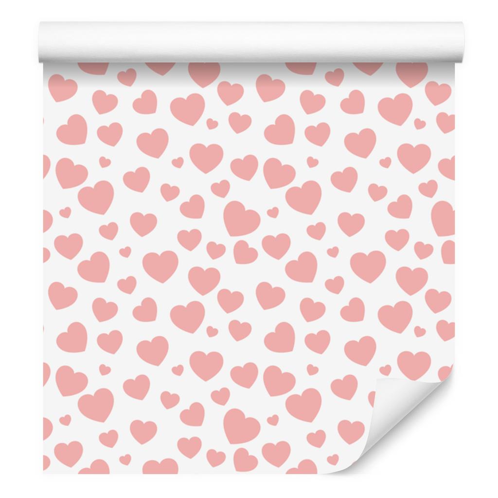 Hearts Wallpaper White and Coral 50x1000