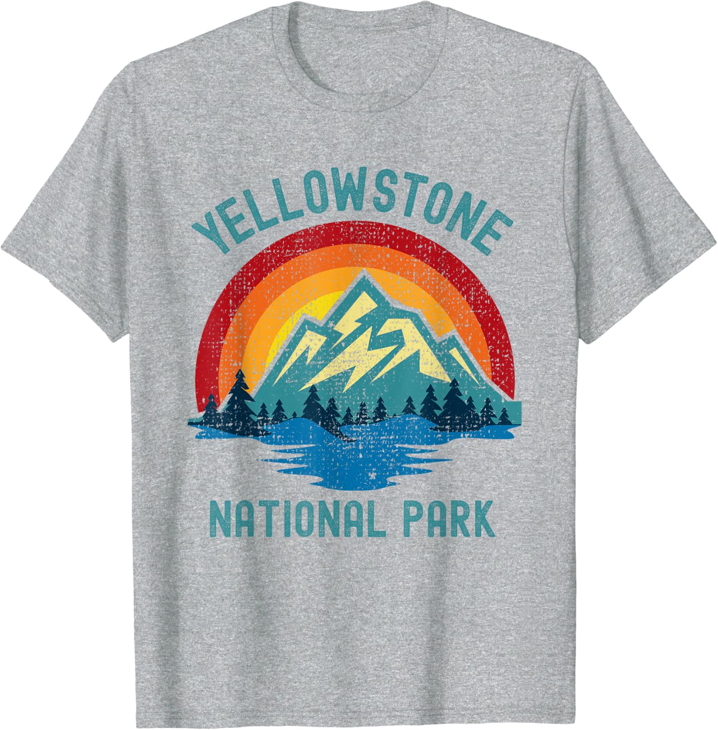 Yellowstone National Park Vintage Sunset Retro Men T Shirt XS серый