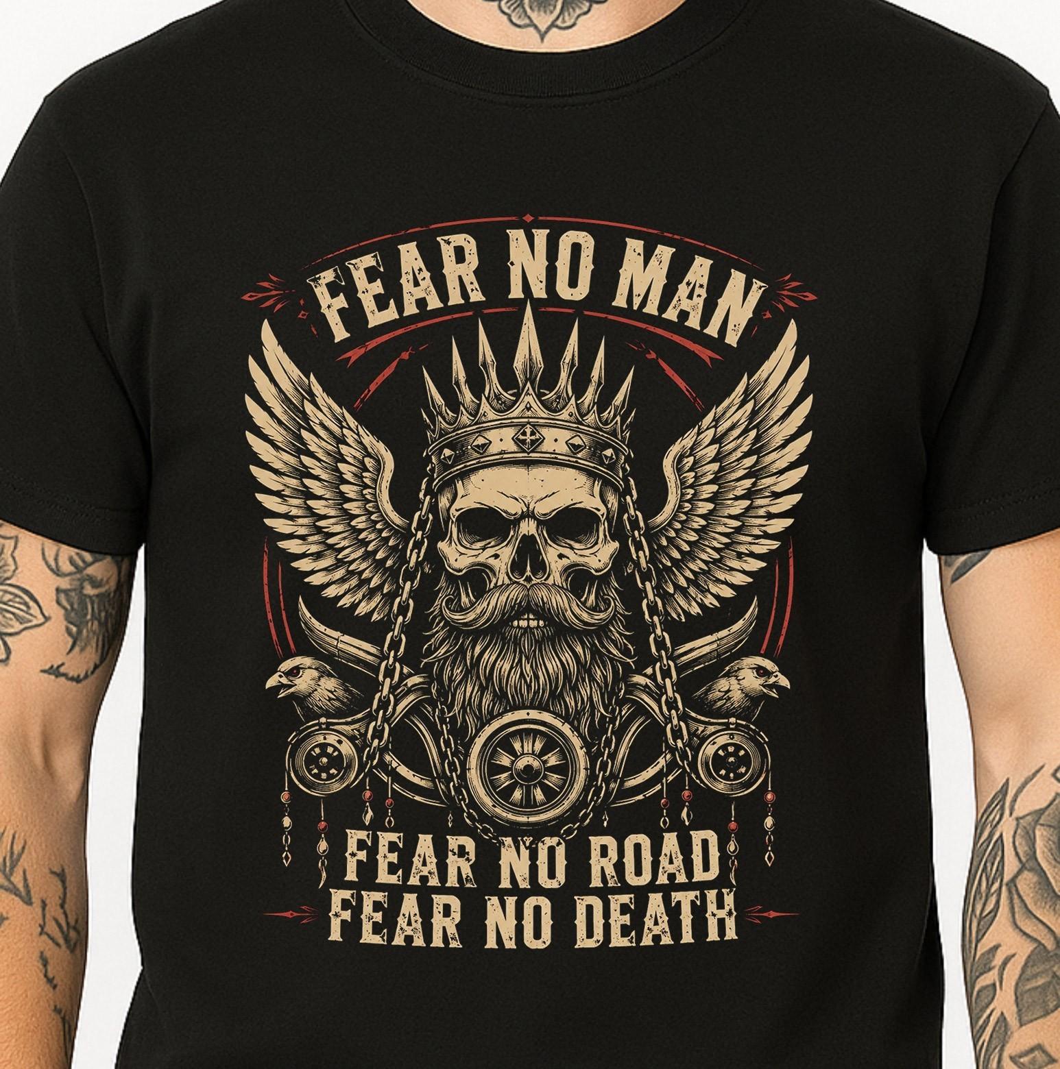 Skull King Wings T-Shirt Fear No Man Biker Beard Crown Gothic Graphicle T-Shirt. XL