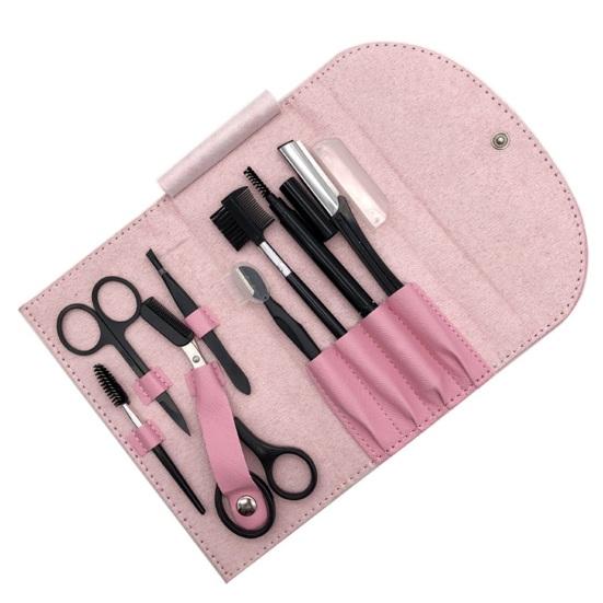 1 Set Eyebrow Trimming Set 8 Pcs Eyebrow Shaping Grooming Kit Beauty Tools Set with Faux Leather Bag Razor Eyebrow Scissors Brush Comb