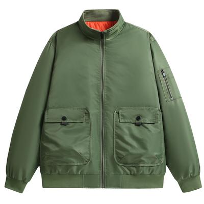 Frühling und Herbst Herren Freizeitjacke Arbeits Multi-Taschen Fliegeranzug Jacke Stehkragen Vielseitig Lässig