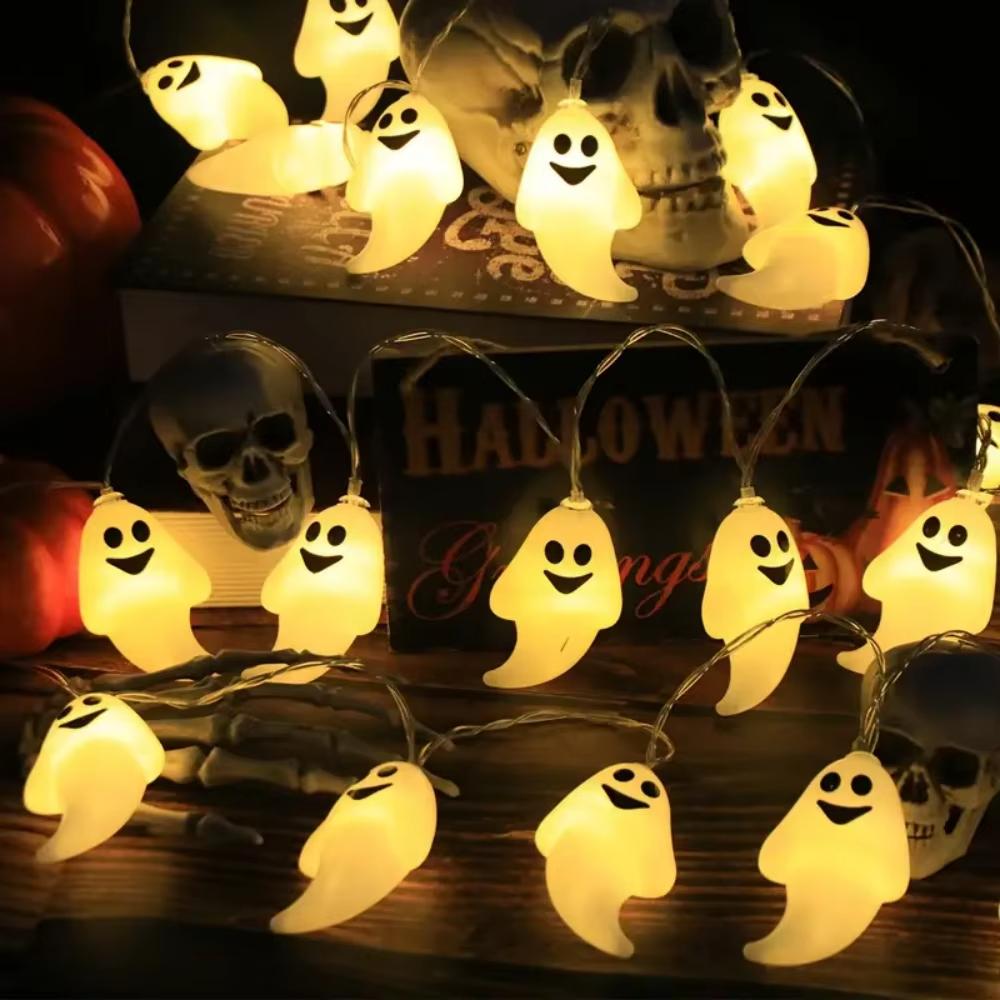 Battery Powered Halloween Ghost LED String Lights DIY Hanging Horror Props Waterproof For Home Party Festival Decorative Lamp