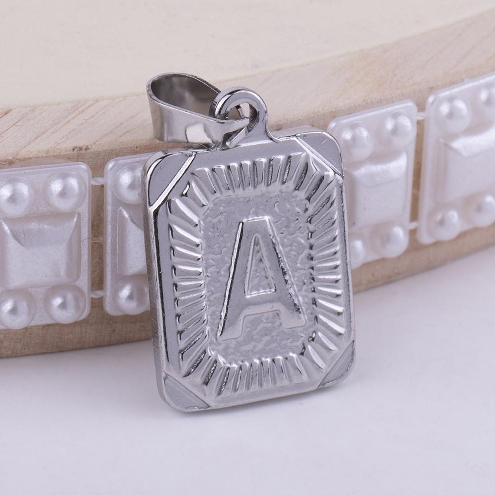 18K Gold Square Stainless Steel Letter Pendant Men's Necklace with Titanium Steel Uppercase Alphabet.