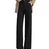 Women's Autumn/Winter 2025 Black Wide-Leg Straight Suit Pants with Fleece Lining