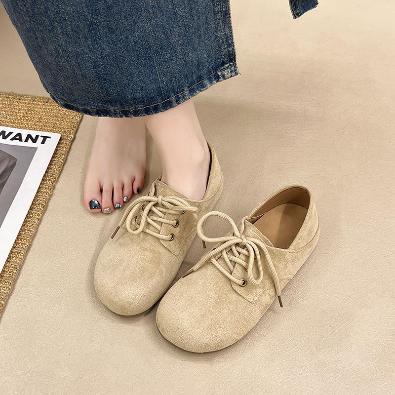 2025 spring new handmade imitation leather women's shoes Mori retro round head soft sole frosted leather versatile literary single shoes