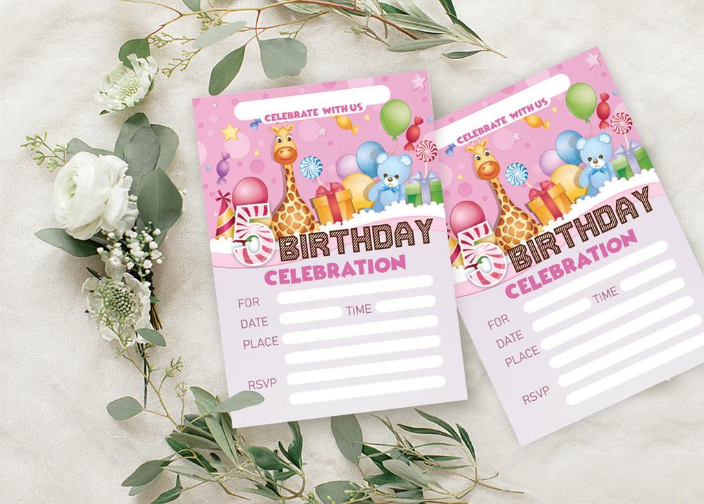 Darling Souvenir Rosa Geburtstagseinladungskarte 28 Stück Füllen oder Beschreiben Blanko Einladungen Druckbare Partyzubehör 5 x 7