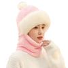 Women Winter Hat with Integrated Scarf Cold-proof Front Cover Thick Plush Warm Full Protection Outdoor Cycling Travel Cold Weather Cap