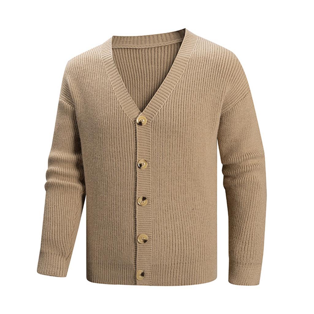 Men's Solid Color Sweater Knitted Cardigan Single Breasted Button British Style Jacket