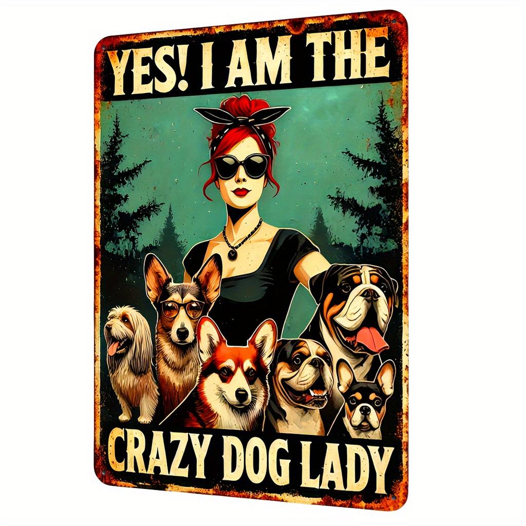 Vintage Style Iron Tin Sign Crazy Dog Lady Quote Wall Art Decor Metal Plaque Home Decoration Mothers Day Perfect Gift