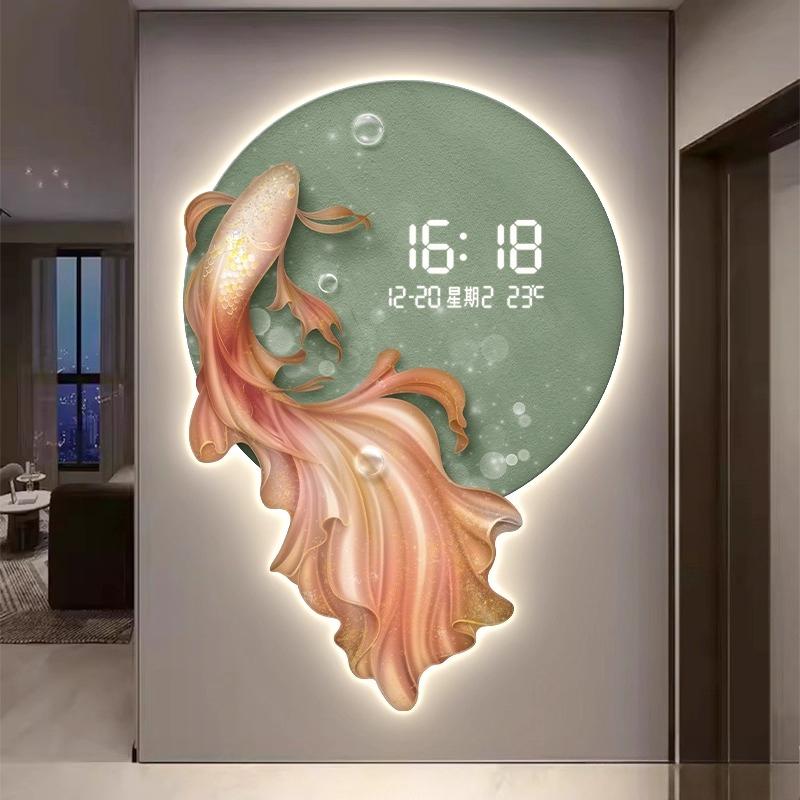 

Modern Fish Living Room Wall Clock Corridor LED Quartz Clock Mural Living Room Digital Clock Restaurant Watch Home Decor Items (as the picture,42X60cm)