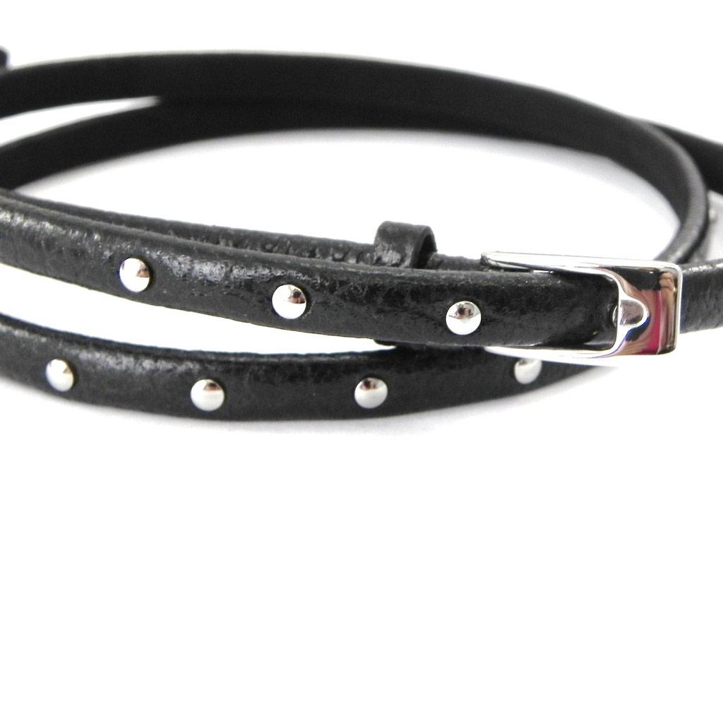 Les Trésors De Lily [I8064] - Silver Black 'Peaceful' Leather Steel Bracelet - 5 Mm