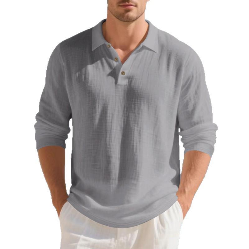 Europäisches Herren Atmungsaktives Baumwoll-Leinen Langarm Poloshirt