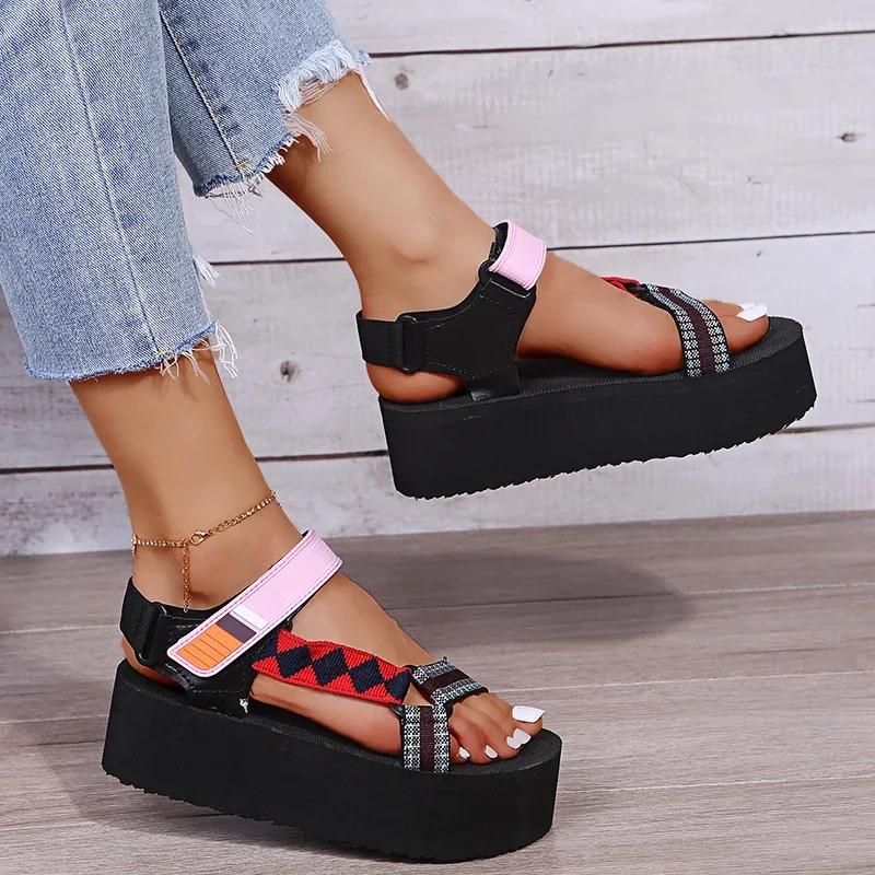 Fashion 2024 New Summer Women's Shallow Mouth Leaky Toe Platform Sandals Outdoor Simple Mixed Color Wedge Sandals Women's Sandalias
