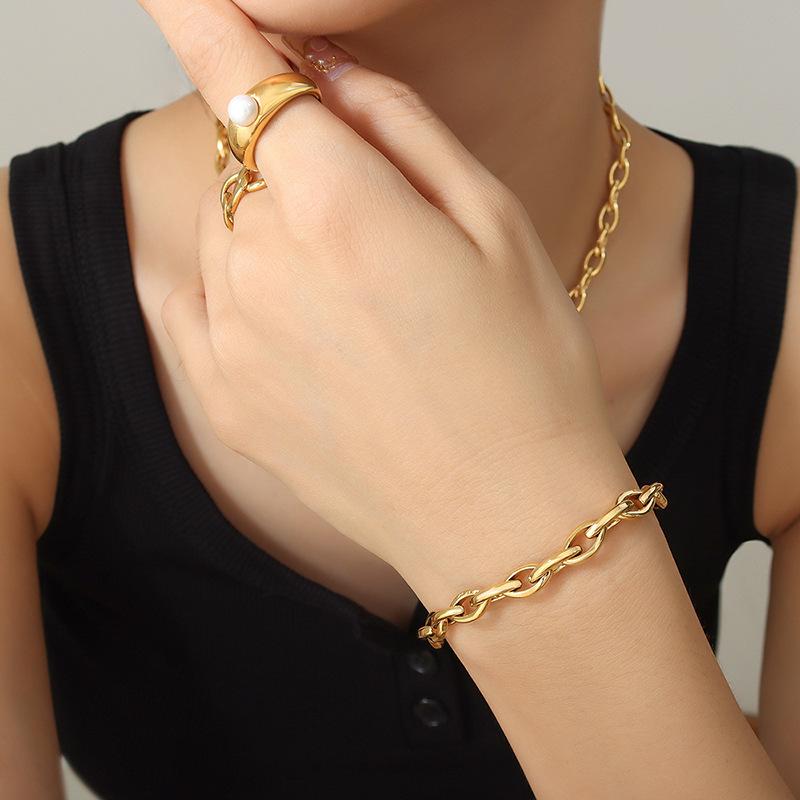 European Copper Jewelry Set: Chunky Chain Necklace & Versatile Bracelet