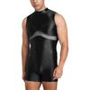 Men Yoga Sportswear Bodysuit Oil-shiny Finish Sheer Mesh Mock Neck Sleeveless Back Zipper Boxer Bottom One Piece Swimsuit