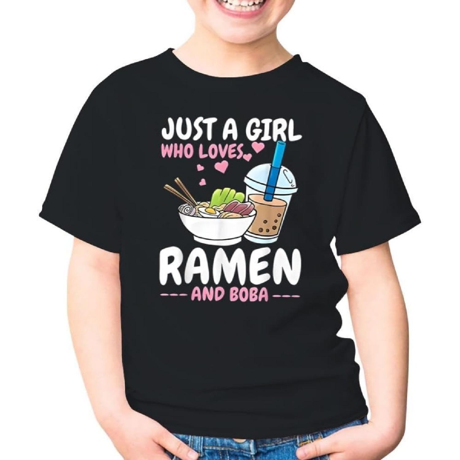 Capman Just A Girl Who Loves Ramen and Boba Bubble Tea Tea Japanese Unisex Kids Shirt Gift Boy Girl Youth T-Shirt (Black;XL) S