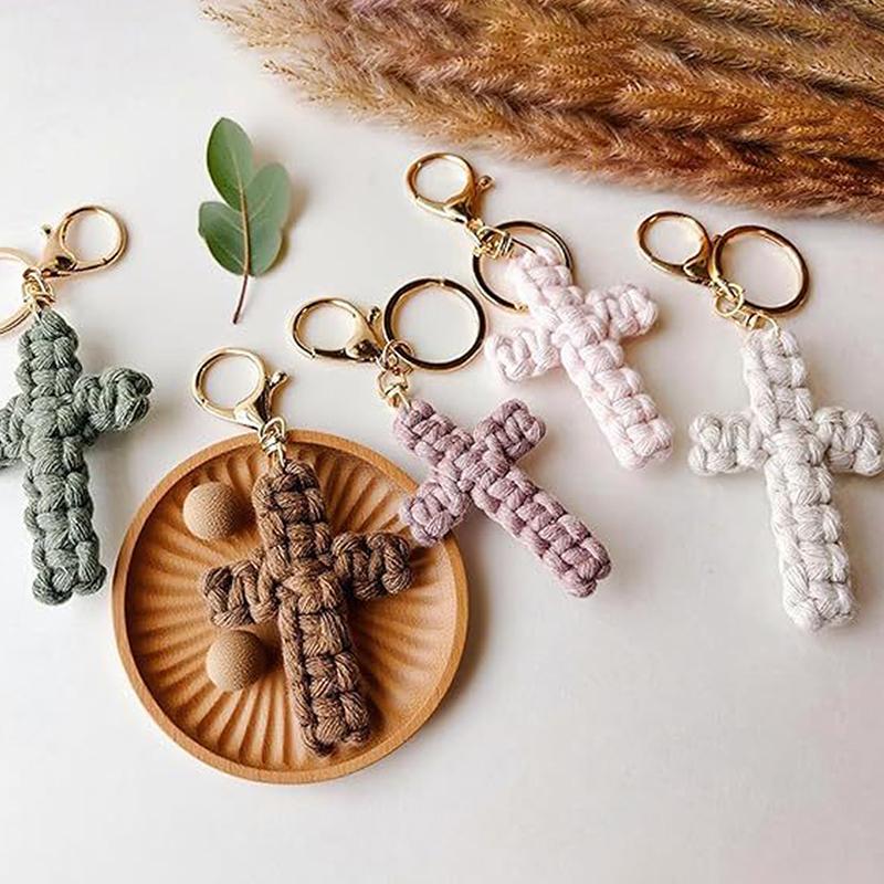 Bohemian Hand-Woven Cross Keychain Pendant Keyring Charm Car Decoration Bag Charm Jewelry Gift