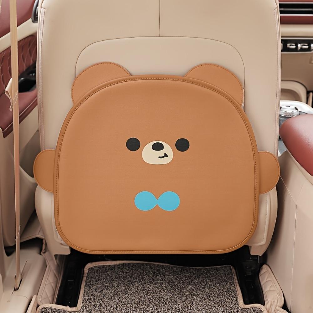 1PC Cute Bear Faux Leather Car Anti-Kick Pad Multifunctional Seat Back Protector,Dirt Resistant, Easy To Clean, Easy To Install,Fits Most Vehicles