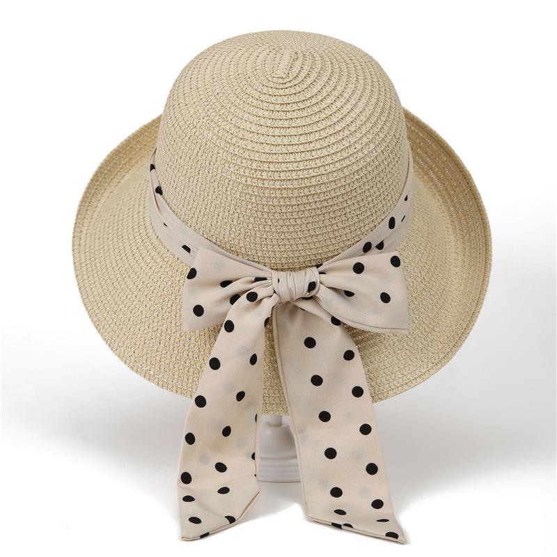 French sunshade straw hat shows temperament, advanced sense, bow basin hat, summer vacation travel sun hat children