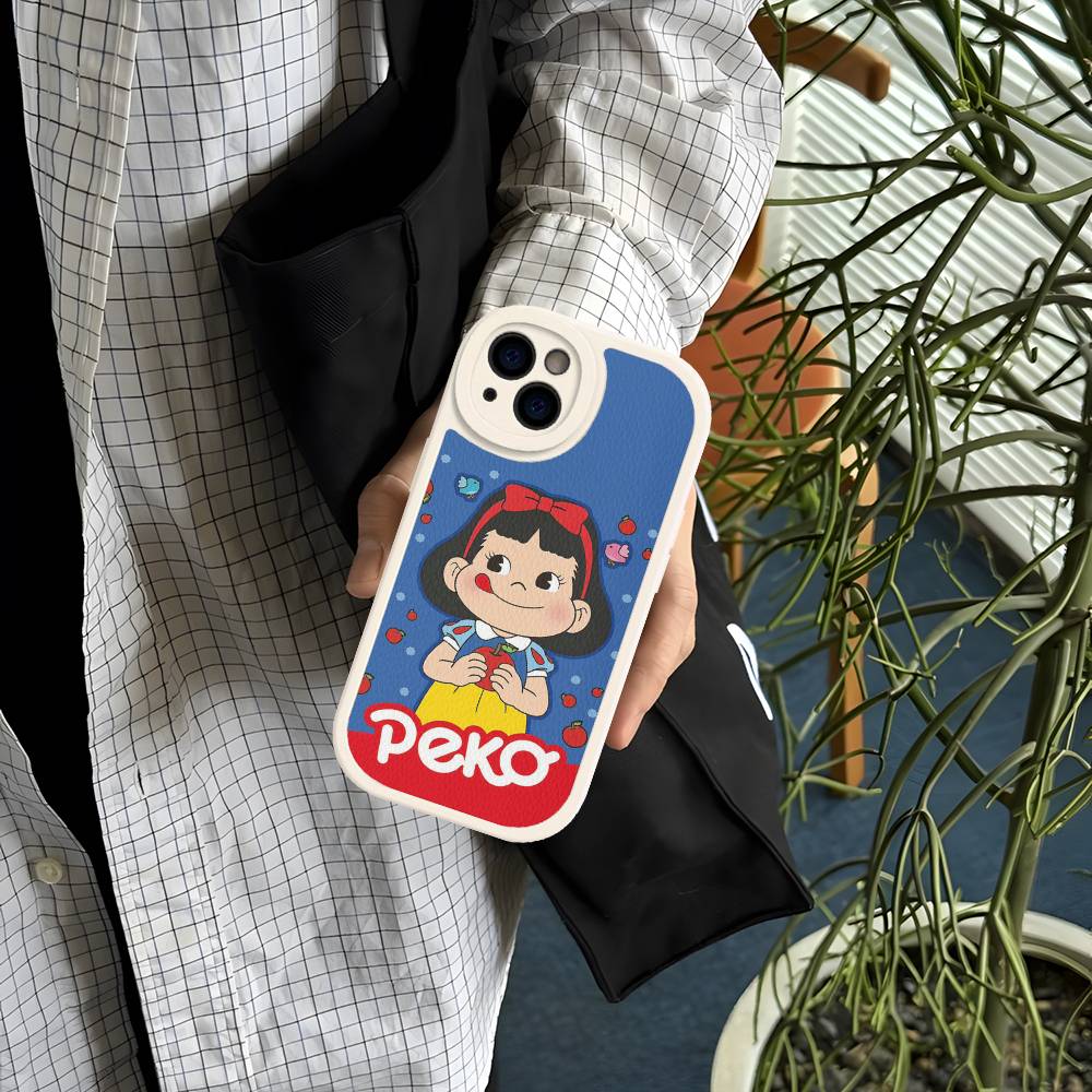 Fujiya Milky Peko Chan Phone Case For IPhone 16 15 14 13 Pro Max 11 12 Plus Leather Silicone Cover
