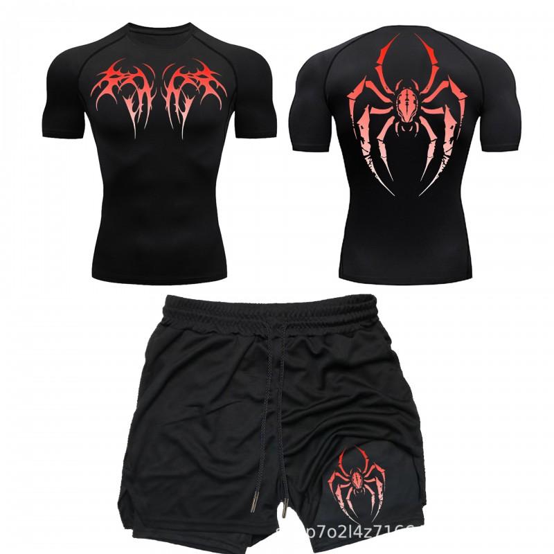 Wrestling T Shirt Set Mesh Shorts Printed Sports Suit Men Women Gym Workout