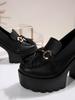 Women's Chunky Heel High Heel Shoes with Tassel Decoration - 2025 Autumn Collection in Plus Sizes