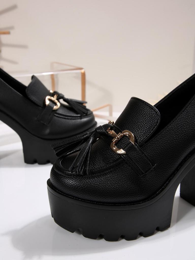 Women's Chunky Heel High Heel Shoes with Tassel Decoration - 2025 Autumn Collection in Plus Sizes