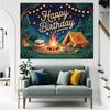 2D Cartoon Campfire Tent Birthday Backdrop Starry Night Outdoor Theme Party Decor Background