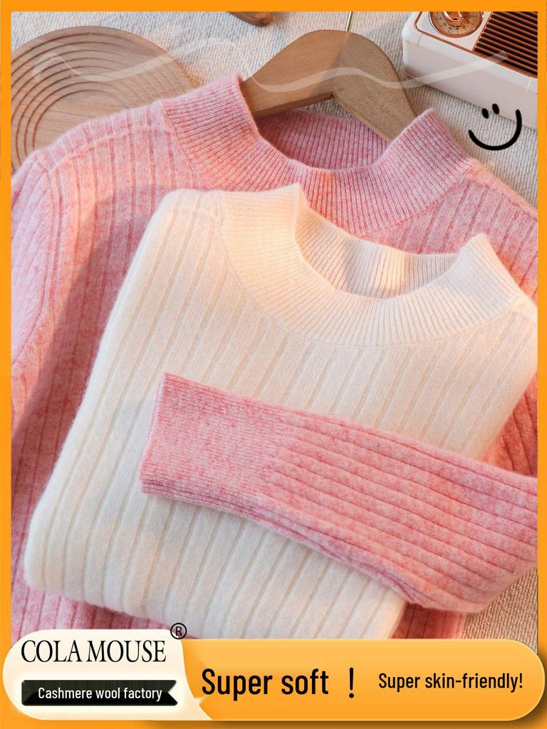 2025 A/W Kids' Ribbed Semi-High Neck Sweater - Warm Knitted Base for Boys & Girls