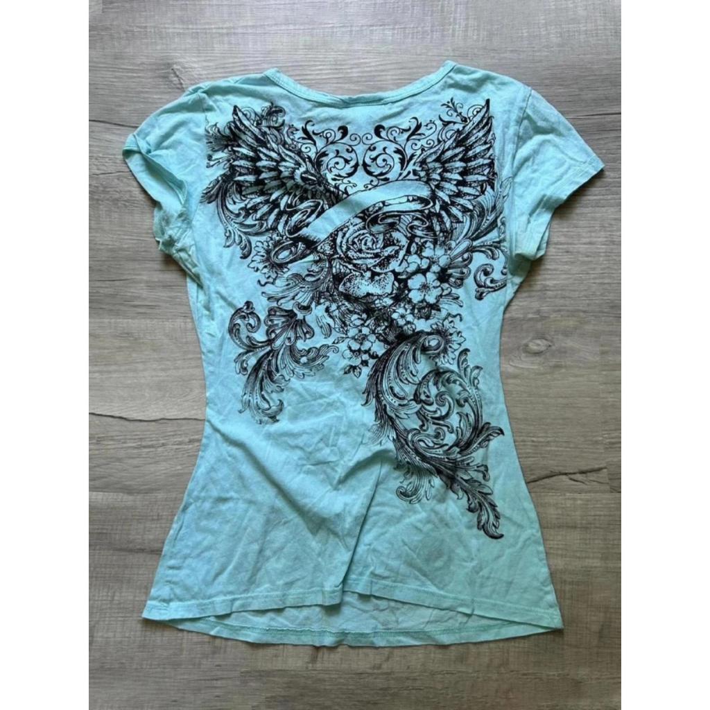 TrendHub Y2k Estetyka Vintage Kwiatowe Skrzydła Nadruk Koszulka Grunge Gotycka Damska Krótki Top Letni Dopasowany Harajuku Dekolt V Koszulka Femme Streetwear