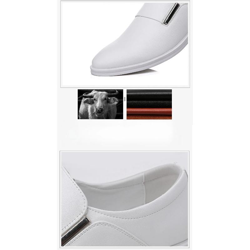 Men's Elevating Dress Shoes British Style Pointed Toe Cowhide Leather Soft White Formal Business Footwear