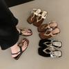 French Wedge Heel Metal Buckle Niche Toe Sandals Women's Summer 2025 New Models with Skirts Vacation Beach Roman Shoes