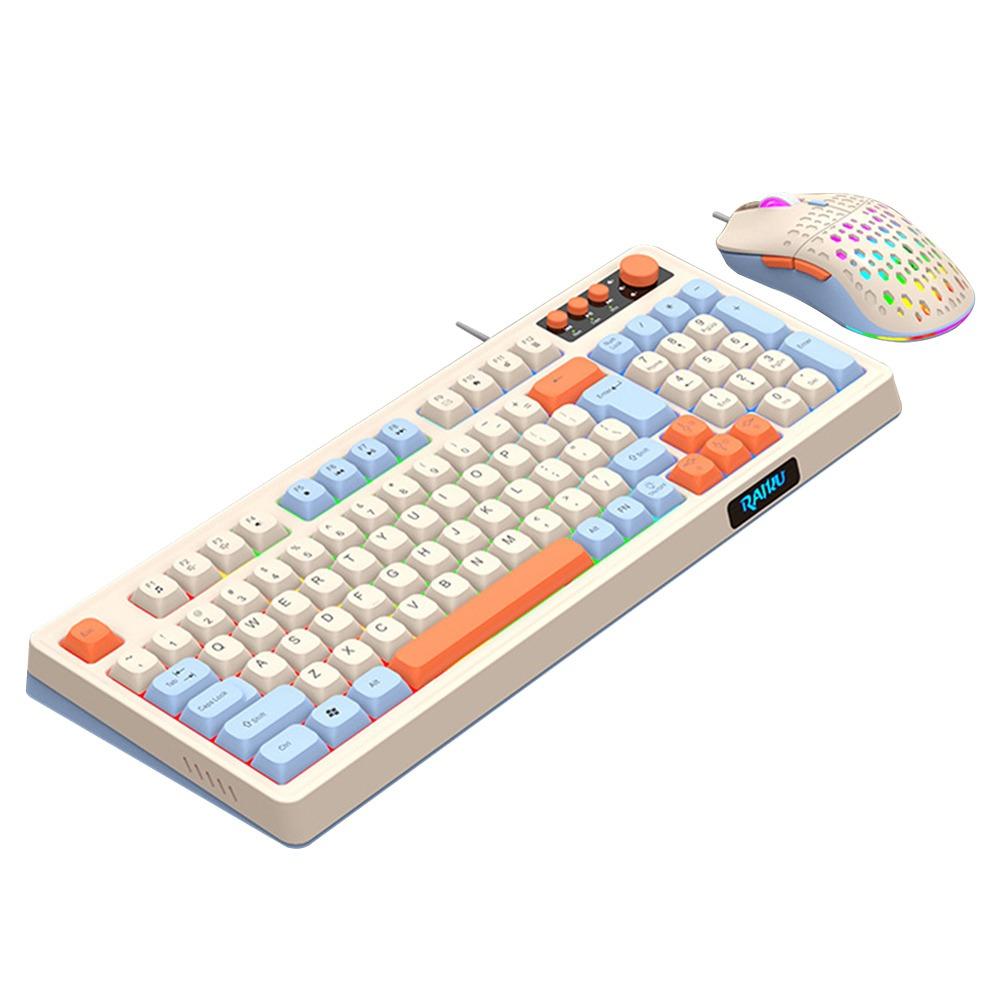 Backlight Keyboard Mouse Set 98 Key Layout Wired Keyboard New RAIKU T98 Keyboard  Office