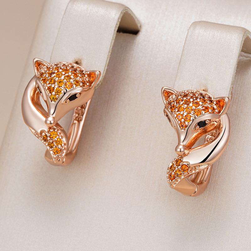 Classic Fox Earrings For Women  Rose Gold Color With Red Natural Zircon High Quality Daily Fine Animal Jewelry