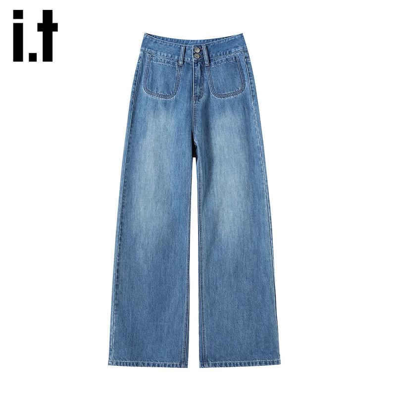 

izzue it Женские ретро прямые джинсы с высокой посадкой, свободные, широкие штанины S