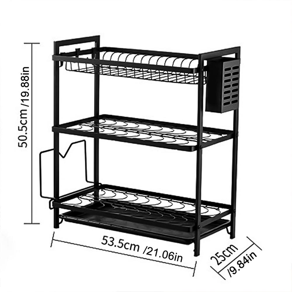 3Layer Kitchen Dish Drying Rack Cutlery Organizer Drainage Basket for Utensils & Plate Storage Fits Over Sink or in Washing Area
