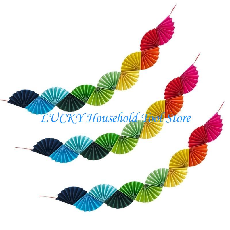J0MC 3pcs Birthday Parties Pull Flag Eye Catching Paper Fan Banners Accessories