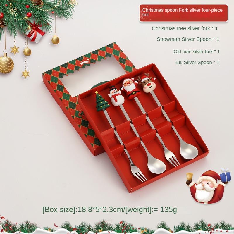 Christmas Cutlery Gift Set Stainless Steel Spoon Home Gift Spoon Set Gift Box Santa Claus Reindeer Coffee Spoon Dessert Spoon