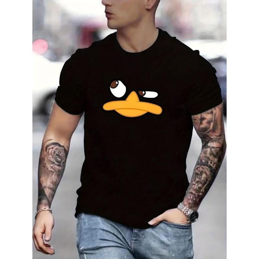 

European Sizes Cartoon Duck Print T Shirt, Tees For Men, Casual Short Sleeve T-shirt For Summer XXXXXL чорний