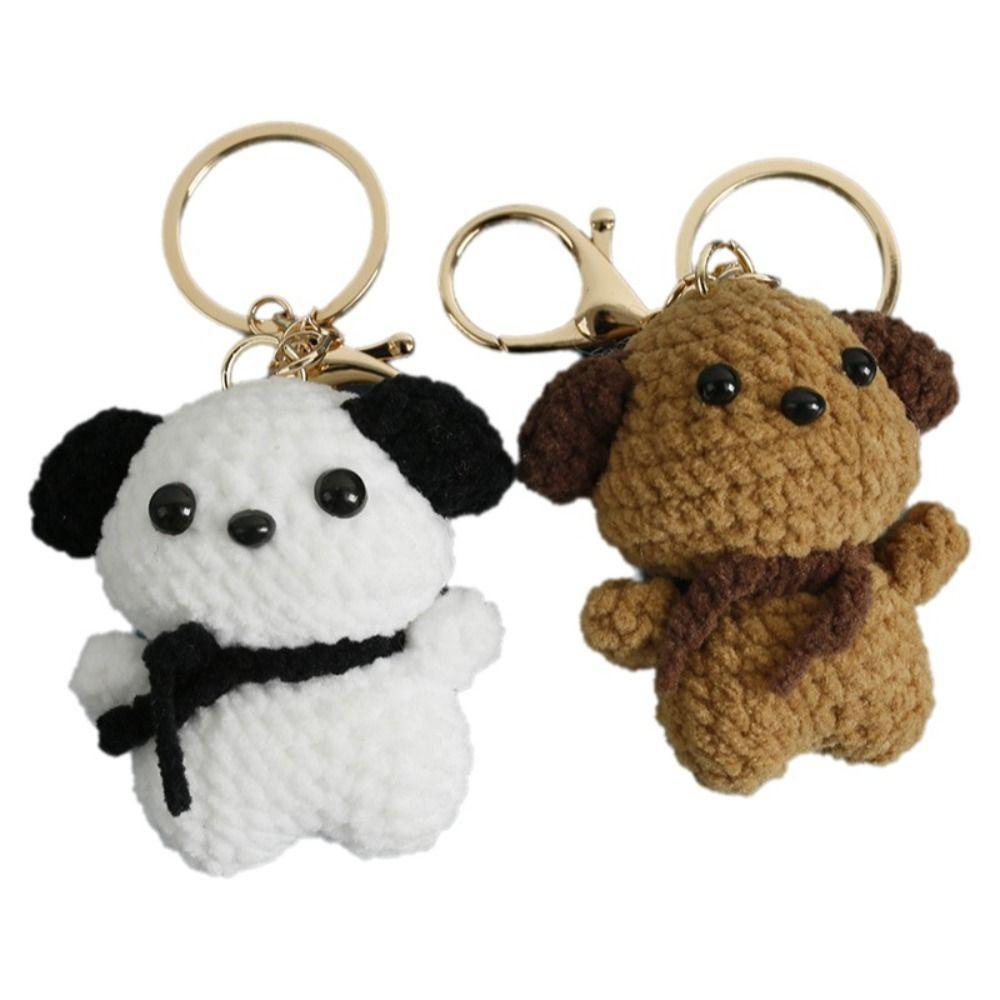 Finished Product Handwoven Dog Key Ring Animal Doll Crochet Keychains Knitted Dog Pendant Backpack