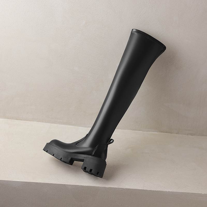 Krazing Pot Microfiber Autumn Winter Shoes Thick Bottom Flat Platform Size 43 Long Boots Zipper Over-the-knee Boots