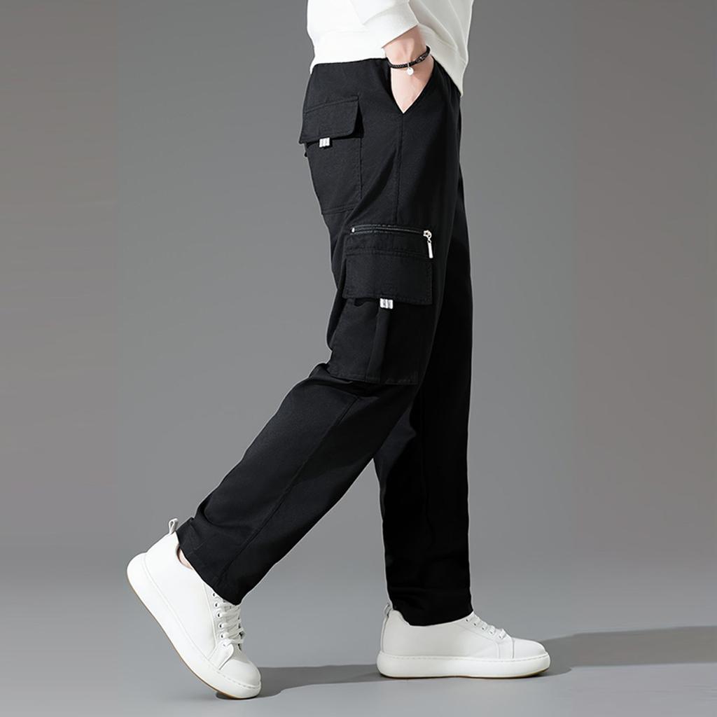 Mens Casual Cargo Pants Drawstring Elastic Waist Joggers Loose Fit Lightweight Pants with Multi Pockets