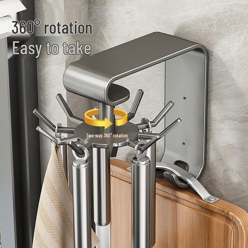 Multi-Function Wall-Mounted Rotating Hook & Spatula Storage Rack