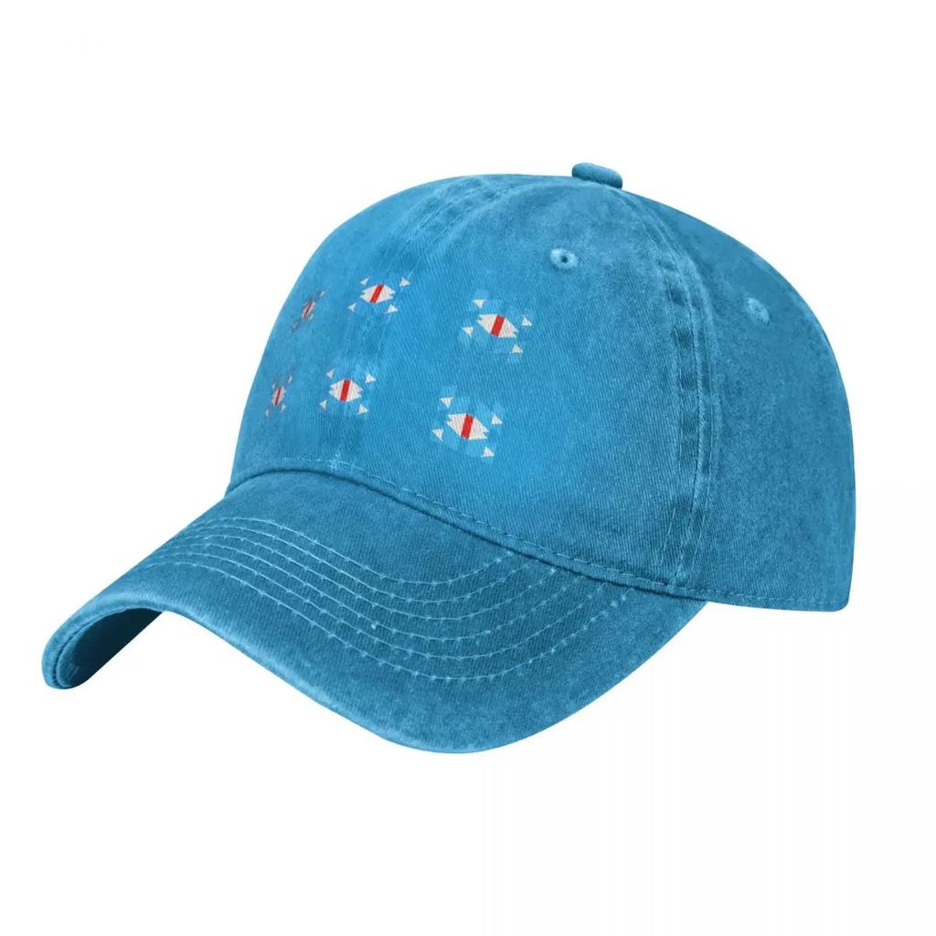 Blue White And Red Pattern Baseball Caps Vintage Denim Washed Headwear Unisex Style Outdoor Running Hats